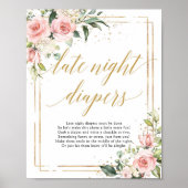 Boho gold glitter floral late night diapers sign poster (Voorkant)