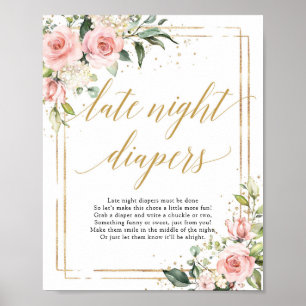 Boho gold glitter floral late night diapers sign poster