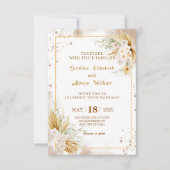 Boho Gold Glitter Pampas Grass & Orchid Wedding  Kaart (Voorkant)