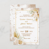 Boho Gold Glitter Pampas Grass & Orchid Wedding  Kaart (Voorkant / Achterkant)