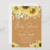 Boho Gold Glitter Sunflower Floral Baby shower Kaart (Voorkant)