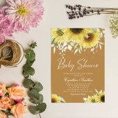 Boho Gold Glitter Sunflower Floral Baby shower Kaart