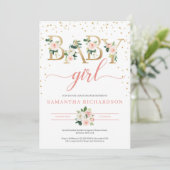 Boho Gold Letters Baby shower Invitation Blush Kaart (Staand voorkant)