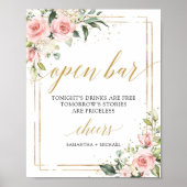 Boho gold lijst Blush roze florale open bar teken Poster (Voorkant)