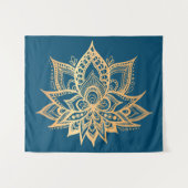 Boho Gold Lotus Flower Mandala Art Blue Wandkleed (Voorkant (horizontaal))