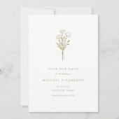 Boho Gold Minimalist Botanisch Boeket Save The Date (Voorkant)
