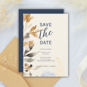 Boho Gold Navy Blue Winter Bloemen Huwelijk Save The Date