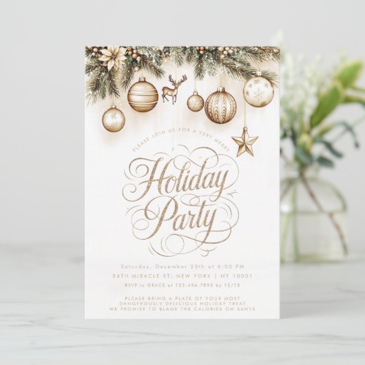 Boho Gold Ornamenten Baubles Kerstfeest Kaart (Staand voorkant)