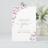 Boho Gold Paars Butterfly Vrijgezellenfeest Dank u Bedankkaart (Staand voorkant)