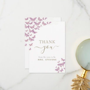 Boho Gold Paars Butterfly Vrijgezellenfeest Dank u Bedankkaart