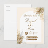 Boho Gold Pampas Arch Fully Editable Wedding  Uitnodiging Briefkaart (Voorkant / Achterkant)