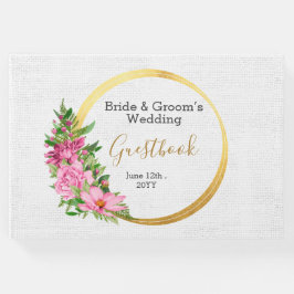 Boho Gold Pink Floral Waterverf Guest Book Gastenboek