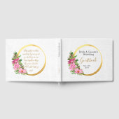 Boho Gold Pink Floral Waterverf Guest Book Gastenboek (Volledig)