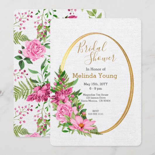 Boho Gold Pink Waterverf Floral Vrijgezellenfeest Kaart (Voorkant / Achterkant)