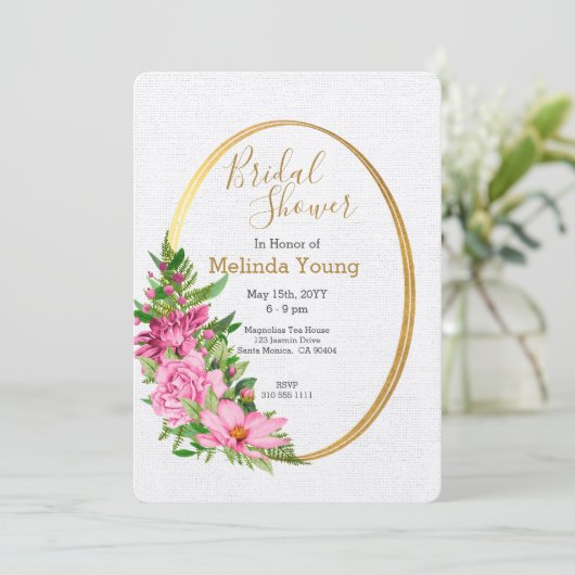 Boho Gold Pink Waterverf Floral Vrijgezellenfeest Kaart (Staand voorkant)