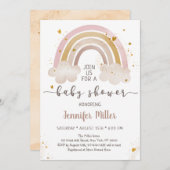 Boho Gold Rainbow Clouds Baby Shower Kaart (Voorkant / Achterkant)