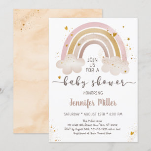 Boho Gold Rainbow Clouds Baby Shower Kaart