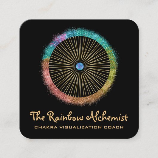 *~* Boho Gold Sacred Geometry Chakra Glitter Vierkante Visitekaartje (Voorkant)