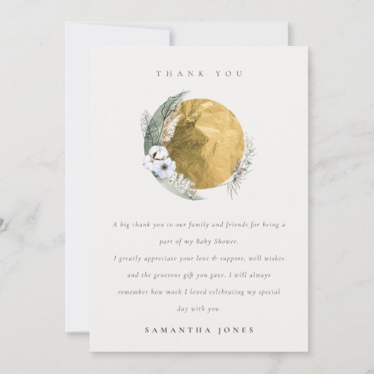 Boho Gold Saga Green Floral Wreath Baby shower Bedankkaart (Voorkant)