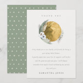 Boho Gold Saga Green Floral Wreath Baby shower Bedankkaart (Voorkant / Achterkant)