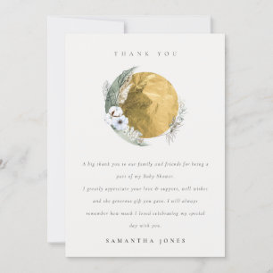 Boho Gold Saga Green Floral Wreath Baby shower Bedankkaart