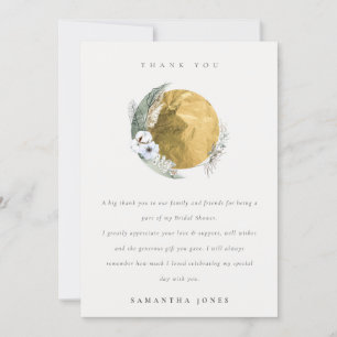Boho Gold Saga Green Floral Wreath Vrijgezellenfee Bedankkaart