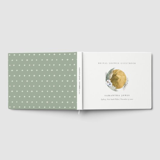 Boho Gold Saga Green Floral Wreath Vrijgezellenfee Gastenboek (Volledig)