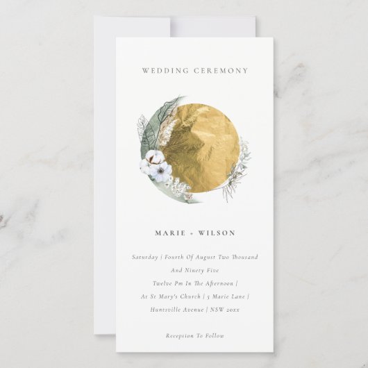 Boho Gold Saga Green Floral Wreath Wedding Invite Bedankkaart (Voorkant)