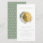 Boho Gold Saga Green Floral Wreath Wedding Invite Bedankkaart (Voorkant / Achterkant)