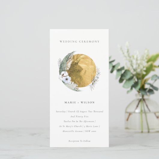 Boho Gold Saga Green Floral Wreath Wedding Invite Bedankkaart (Staand voorkant)