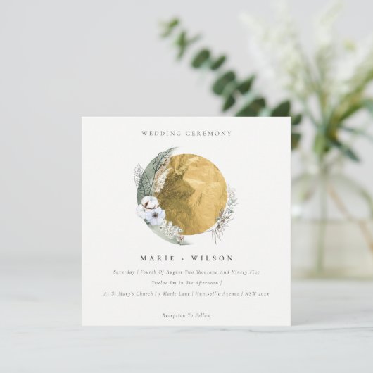 Boho Gold Saga Green Floral Wreath Wedding Invite Bedankkaart (Staand voorkant)