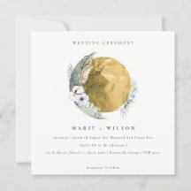 Boho Gold Saga Green Floral Wreath Wedding Invite