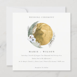 Boho Gold Saga Green Floral Wreath Wedding Invite Bedankkaart