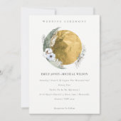 Boho Gold Saga Green Floral Wreath Wedding Invite Bedankkaart (Voorkant)