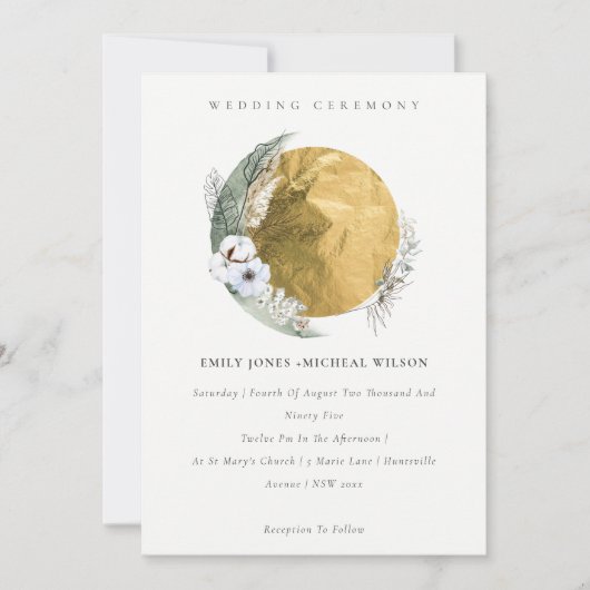 Boho Gold Saga Green Floral Wreath Wedding Invite Bedankkaart (Voorkant)