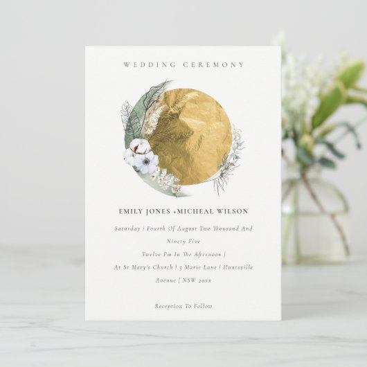 Boho Gold Saga Green Floral Wreath Wedding Invite Bedankkaart (Staand voorkant)