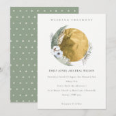 Boho Gold Saga Green Floral Wreath Wedding Invite Bedankkaart (Voorkant / Achterkant)