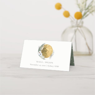 Boho Gold Saga Green Floral Wreath Wedding Plaatskaartje