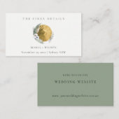 Boho Gold Saga Green Floral Wreath Wedding Website Visitekaartje (Voorkant / Achterkant)