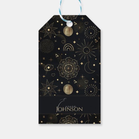 Boho Gold Space doodles Black Design Cadeaulabel (Voorkant)
