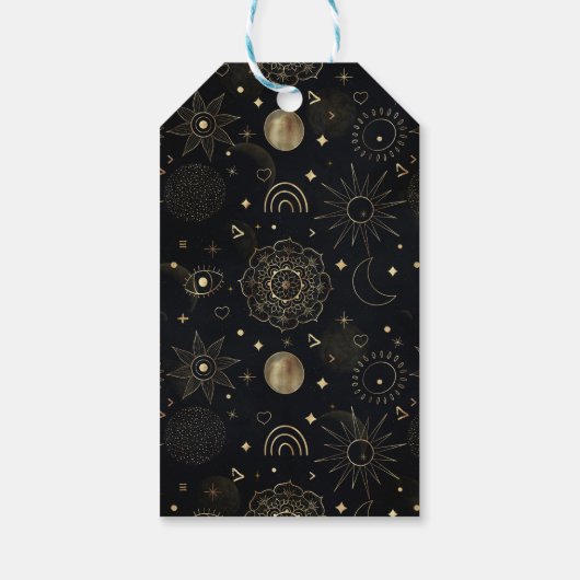 Boho Gold Space doodles Black Design Cadeaulabel (Achterkant)