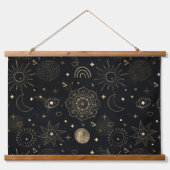 Boho Gold Space doodles Black Design Hangend Wandkleed (Voorkant)