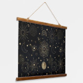 Boho Gold Space doodles Black Design Hangend Wandkleed (Gebogen)