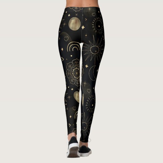 Boho Gold Space doodles Black Design Leggings (Achterkant)
