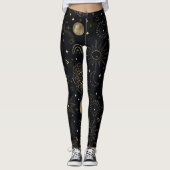 Boho Gold Space doodles Black Design Leggings (Voorkant)