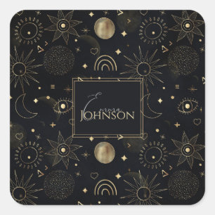 Boho Gold Space doodles Black Design Vierkante Sticker