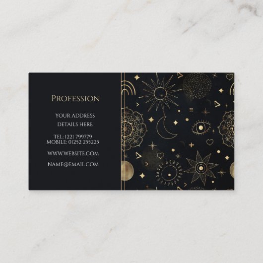 Boho Gold Space doodles Black Design Visitekaartje (Achterkant)