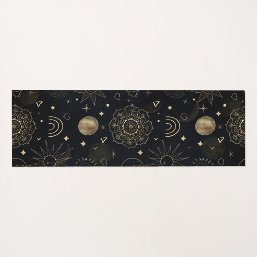 Boho Gold Space doodles Black Design Yogamat (Achterkant (horizontaal))