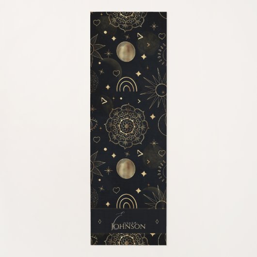 Boho Gold Space doodles Black Design Yogamat (Voorkant)