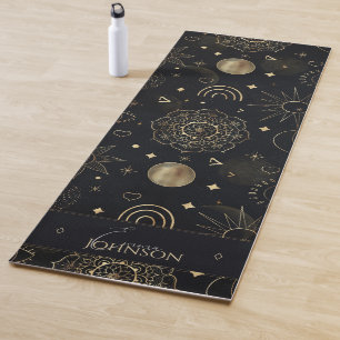 Boho Gold Space doodles Black Design Yogamat